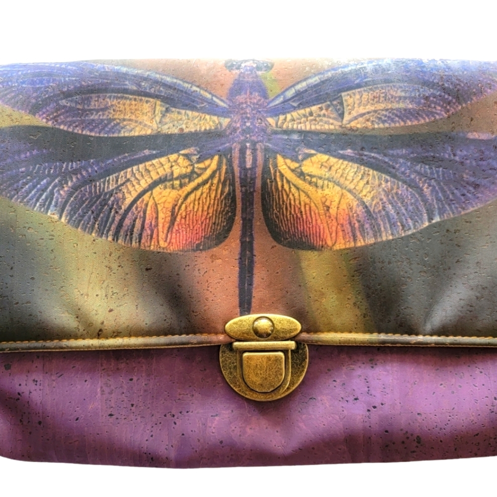 Cork Crossbody Bag with Dragon Fly